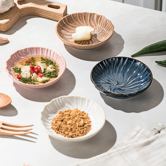 ID:1120 - Retro Japanese four-color kiln-changing dipping sauce dish Household kitchen simple style sauce dessert sauce seasoning snack dish