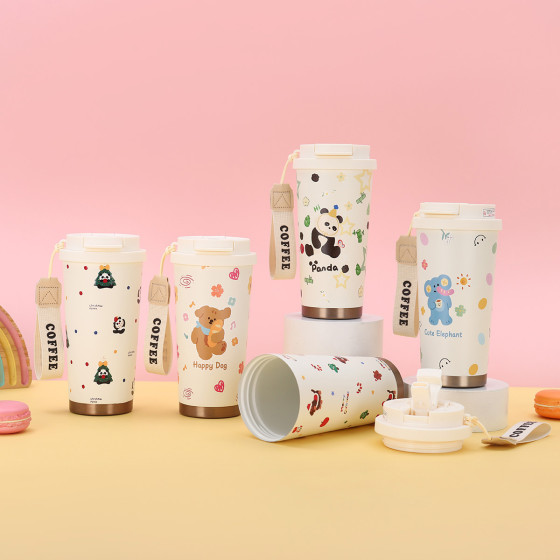 ID:1131 - Stainless steel thermos cup high-value ceramic inner liner double drinking coffee cup outdoor portable water cup